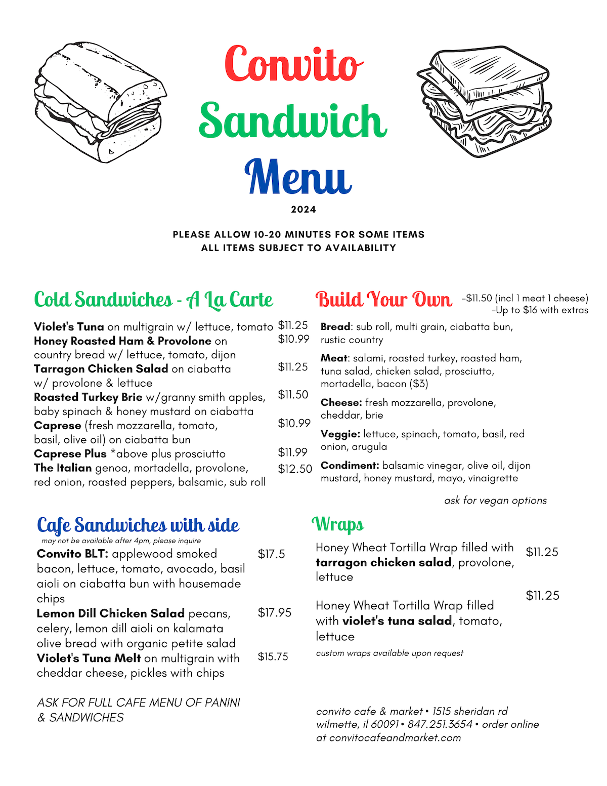 Convito Sandwich Menu 2024
