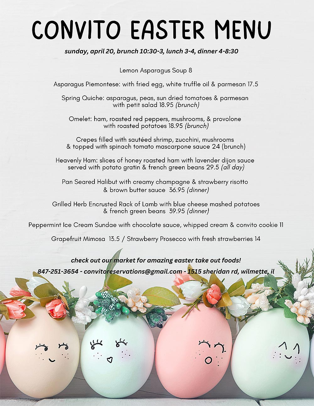 Convito Easter Cafe Menu