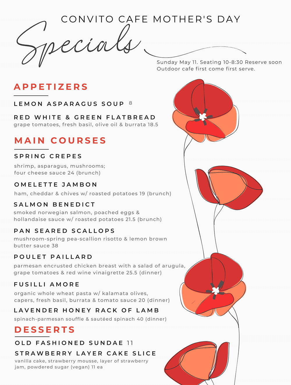 Convito Cafe Mothers Day Menu