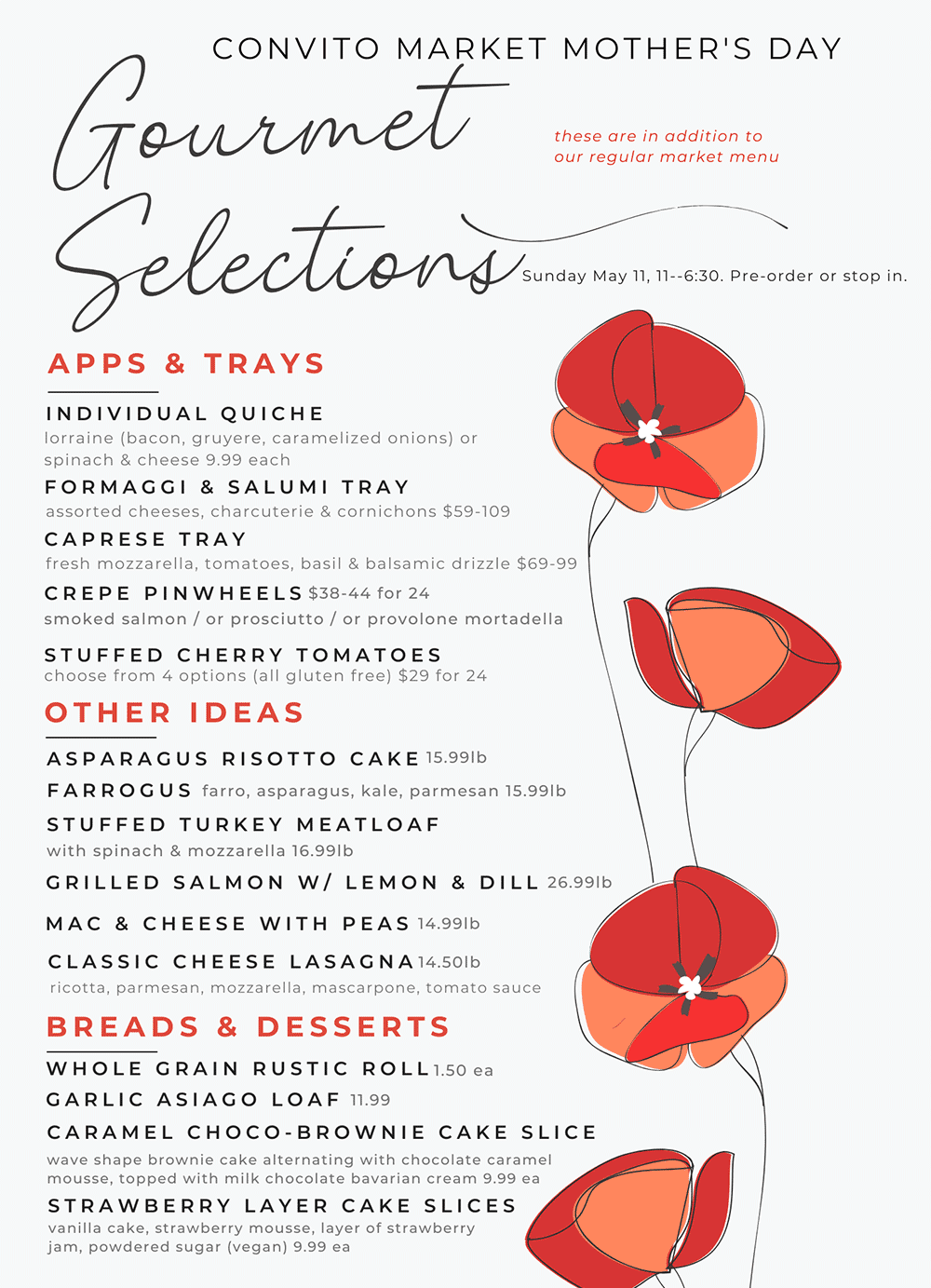 Convito Market Mother's Day Menu