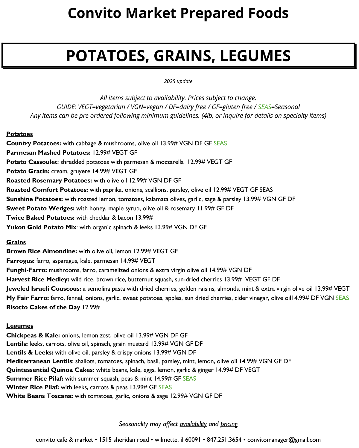 Convito Market  POTATOES, GRAINS, LEGUMES - 2025